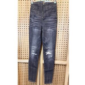 Guess Women's Gray Wash Denim‎ Jeans with Exposed Front Zipper
